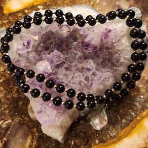 Viintage Onyx Bead Necklace w/ 14k Gold beads